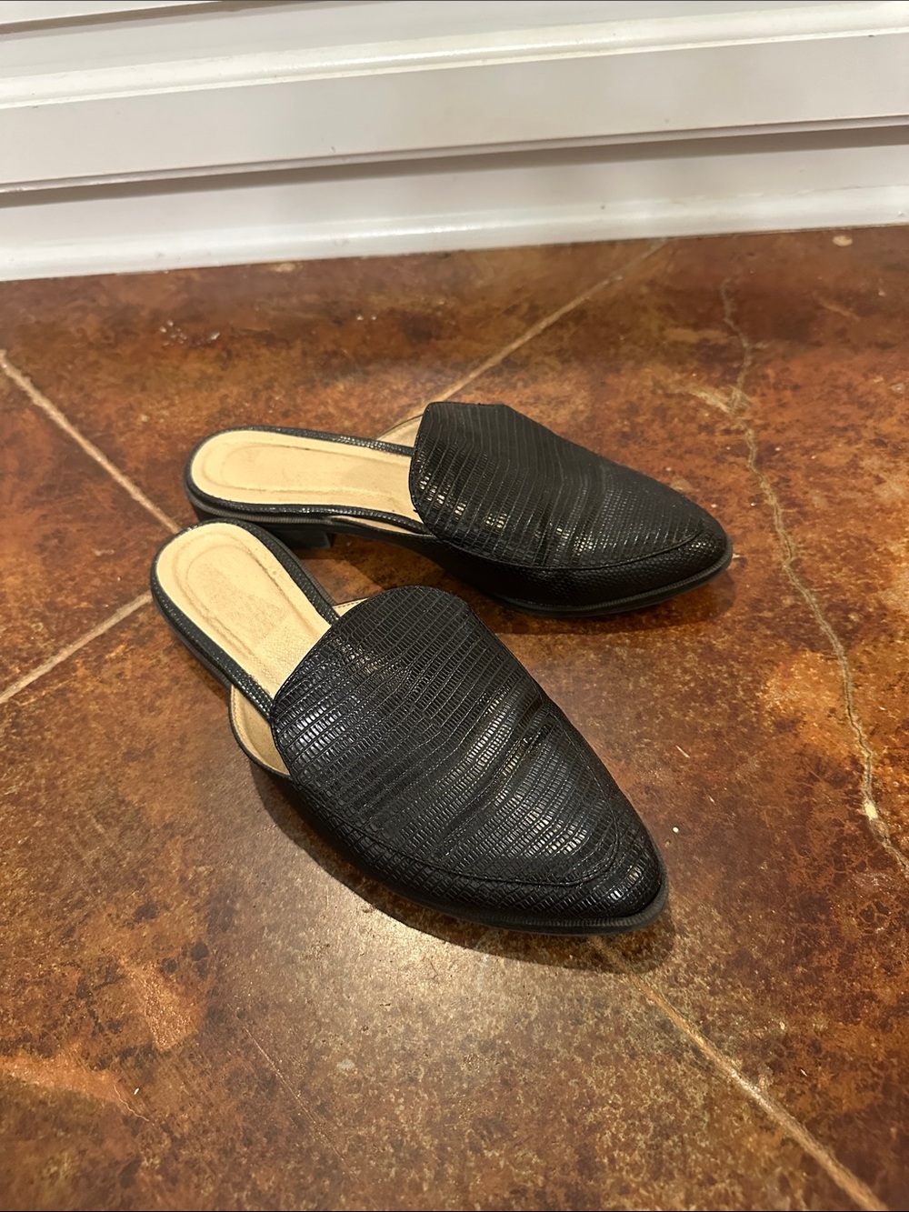 Black Pointed-Toe Slip-On Mules